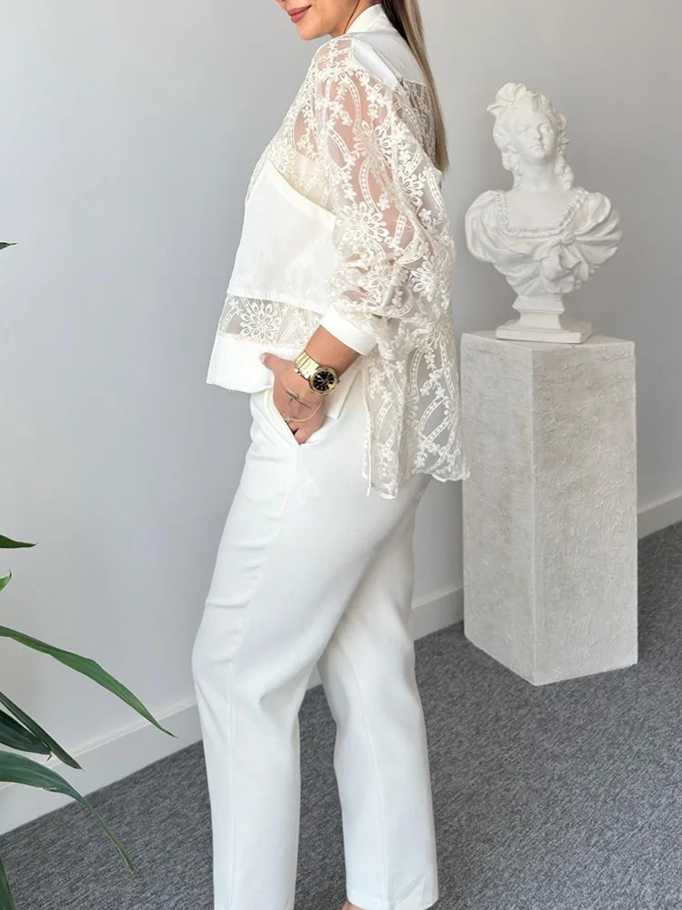

Autumn Long Sleeve Irregular Jacket Outwear Women Sexy See-through Embroidery Lace Coat Spring O Neck Zipper Hollow Top Cardigan