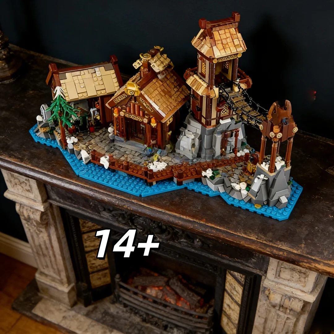 

New retro waterfront wooden house building blocks European-style village building assembly model collectible desktop decoration