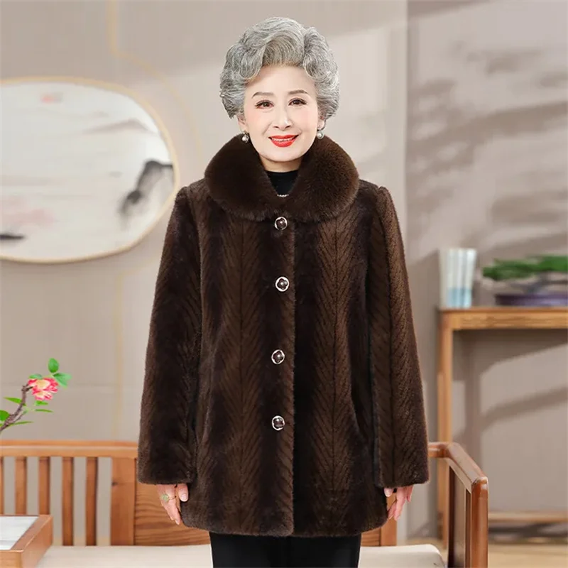 Winter Thicke Mink Fleece Coat Women Imitation Fur Mink Coat Mom Winter Warm Cotton Coat Female Faux Fur Jacket Outerwear XL-5XL