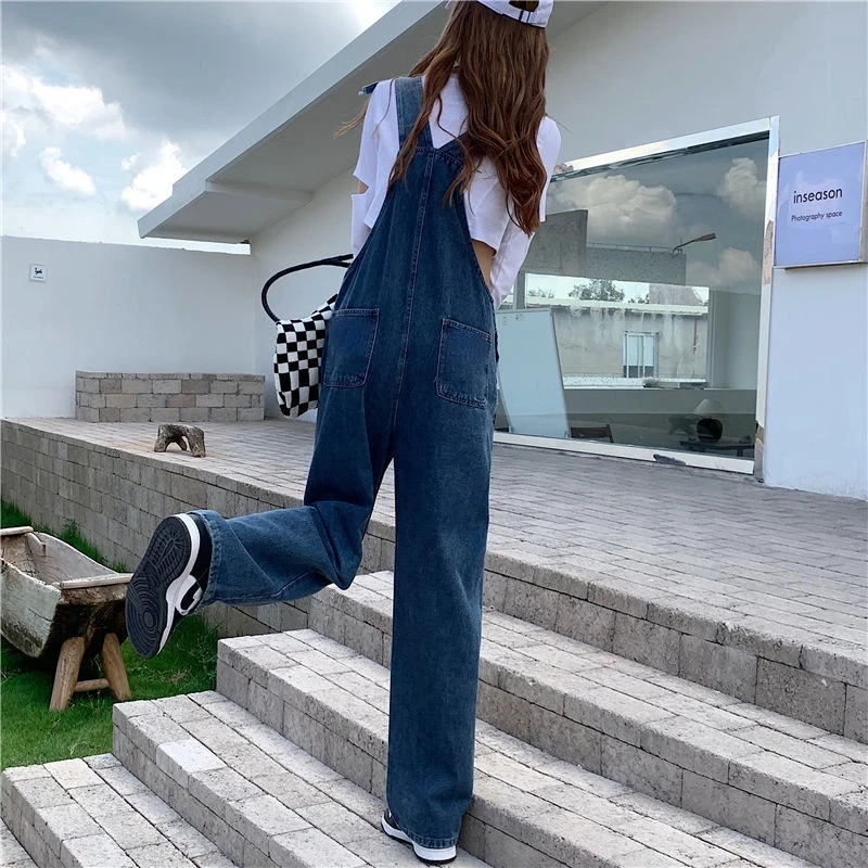 

Denim Jumpsuits Women Elegant All-match Streetwear Design Pockets Wide Leg Suspenders Trousers Ulzzang S-5XL Hot Sale Korean Ins