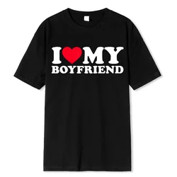 Camiseta con estampado I Love My Boyfriend para mujer, ropa informal de algodón puro, gran oferta, 2024