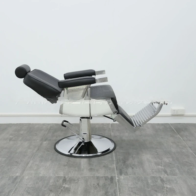 Black leather haircut, stainless steel barbershop chair rotating barber chair