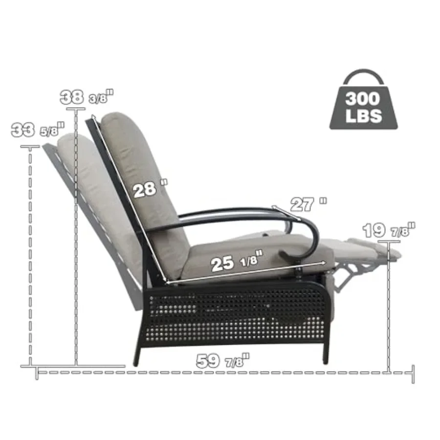 Adjustable Outdoor Reclining Lounge Chair for patio use, aluminum frame with beige fabric, rust-proof and UV-resistant