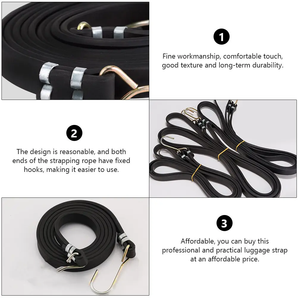 2pcs Rope Strap Heavy Duty Luggage Cargo Binding Belt Tensioner With Hooks Rubber Fastening Tensioner Belt Band