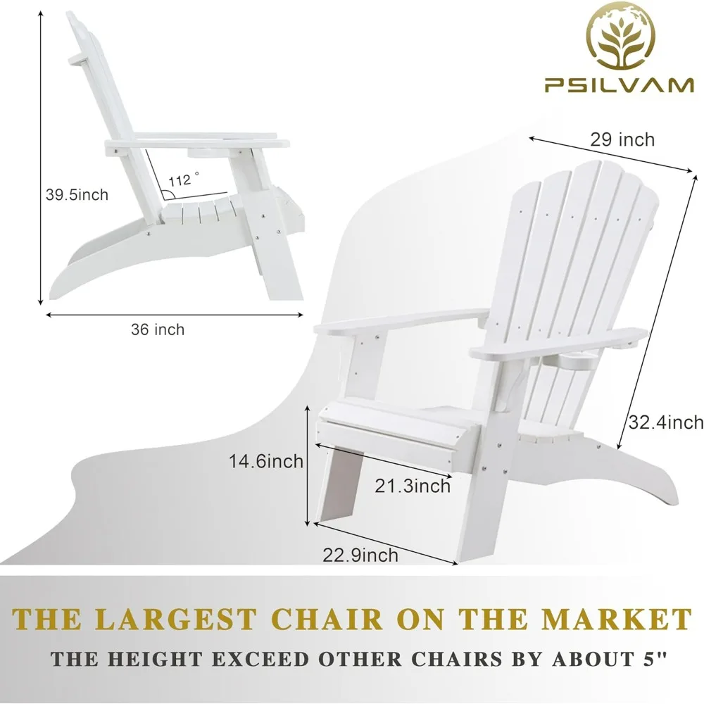 كرسي آديرونداك، كرسي حفرة النار من البولي كراسي كبيرة الحجم مع حامل أكواب، كراسي فناء داعمة 350 رطلاً للحديقة والطقس #3