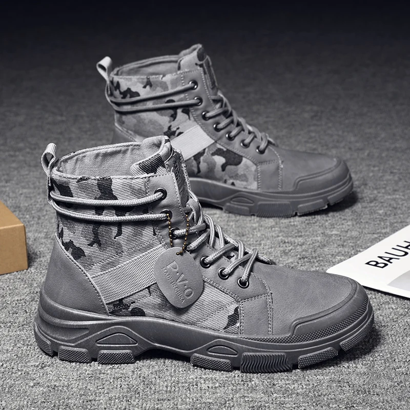 Hikng Boots for Men Autumn High Top Camouflage Desert Casual Flats Mens Boot Breathable Non Slip Work Safty Shoes Zapatos Hombre