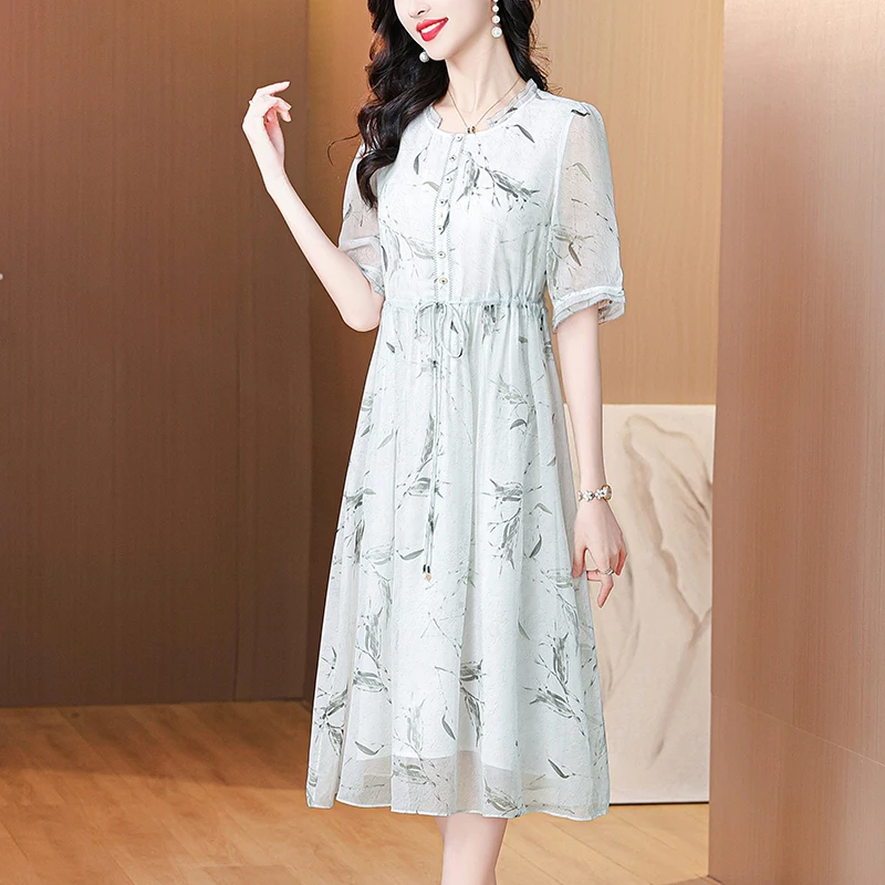 Sommer Floral Chiffon Casual Strand Midi Kleid Frauen Koreanische Mode Elegante Prom 2025, Frühling Chic Luxus Party Abendkleid