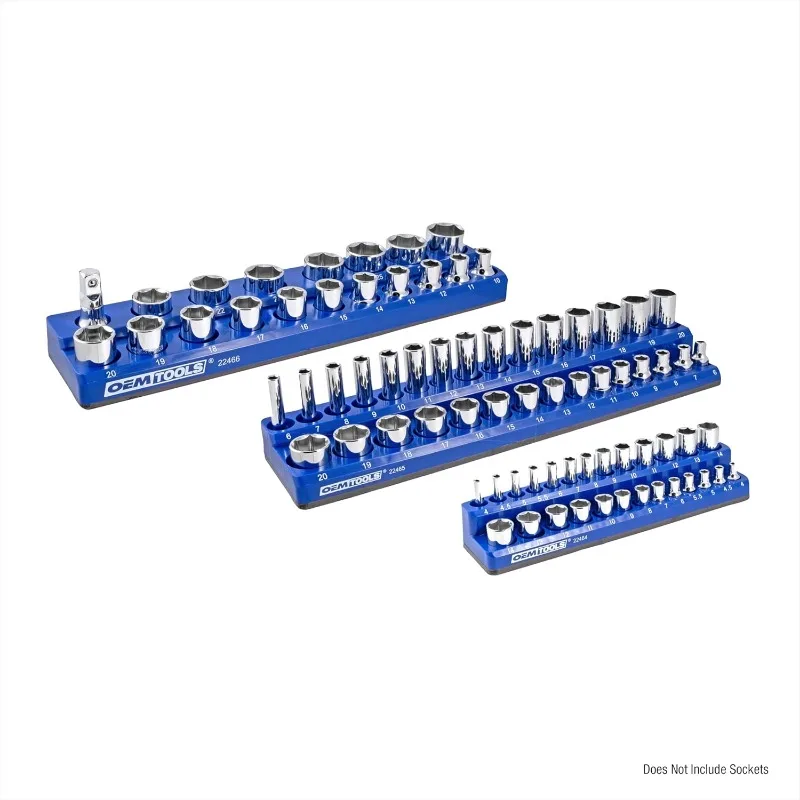

22486 3 Piece Metric Magnetic Socket Tray Set, Magnetic Socket Organizer Holds Up to 75 Sockets in 1/4", 3/8"