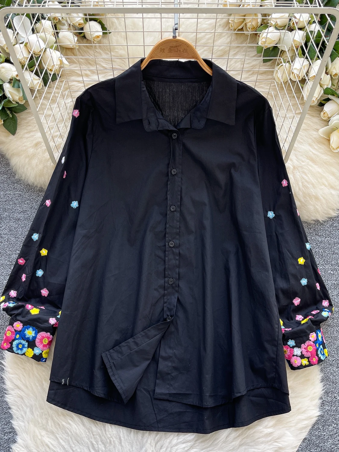 

French Flower Embroidered Long Sleeve Shirt Women's Stylish Versatile Slim Casual Single Breasted Cardigan Top