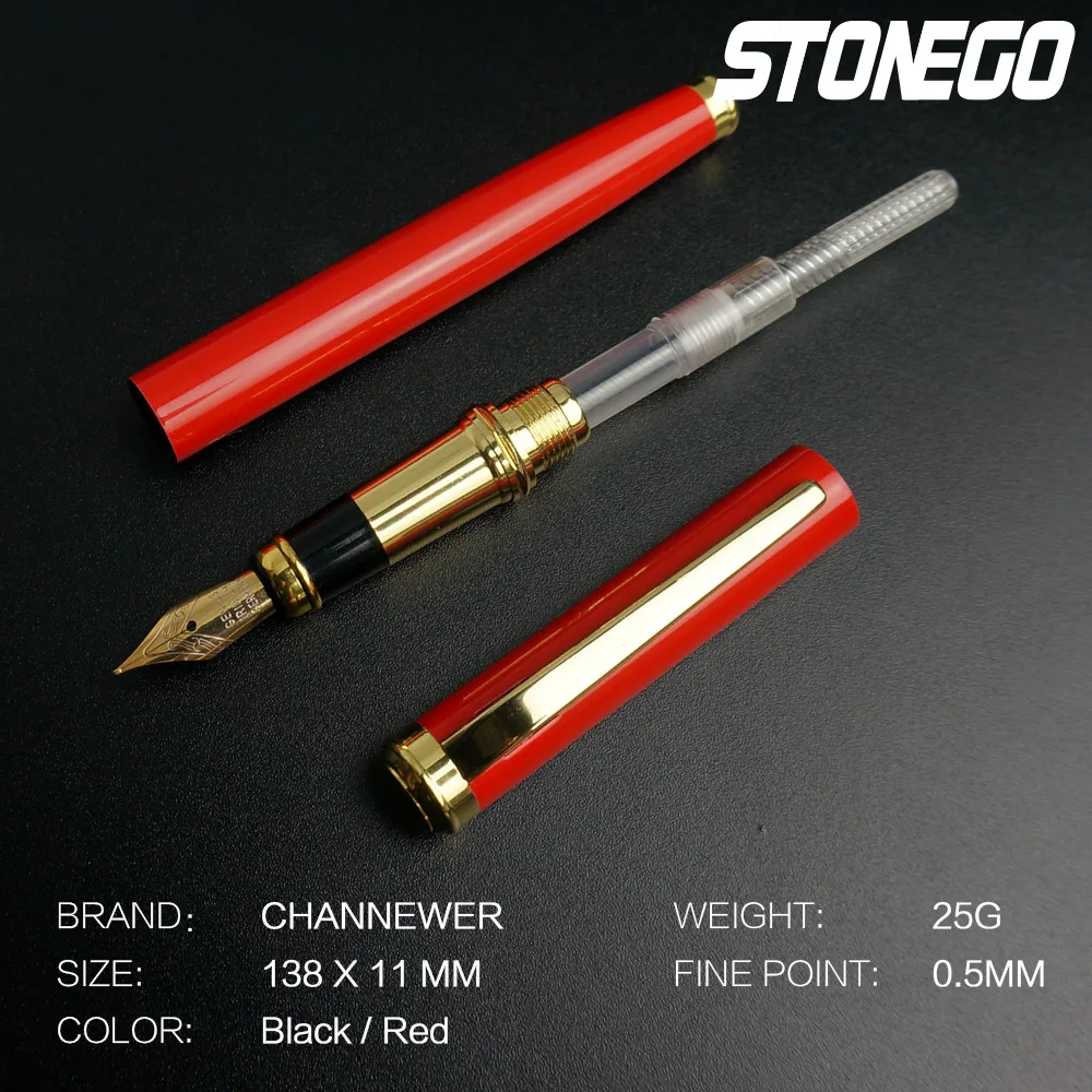 STONEGO Fashion Metal Fountain Pen, Metal Ink Pens with Ink Refill Converter Sleek Lacquer Housing Calligraphy Pens