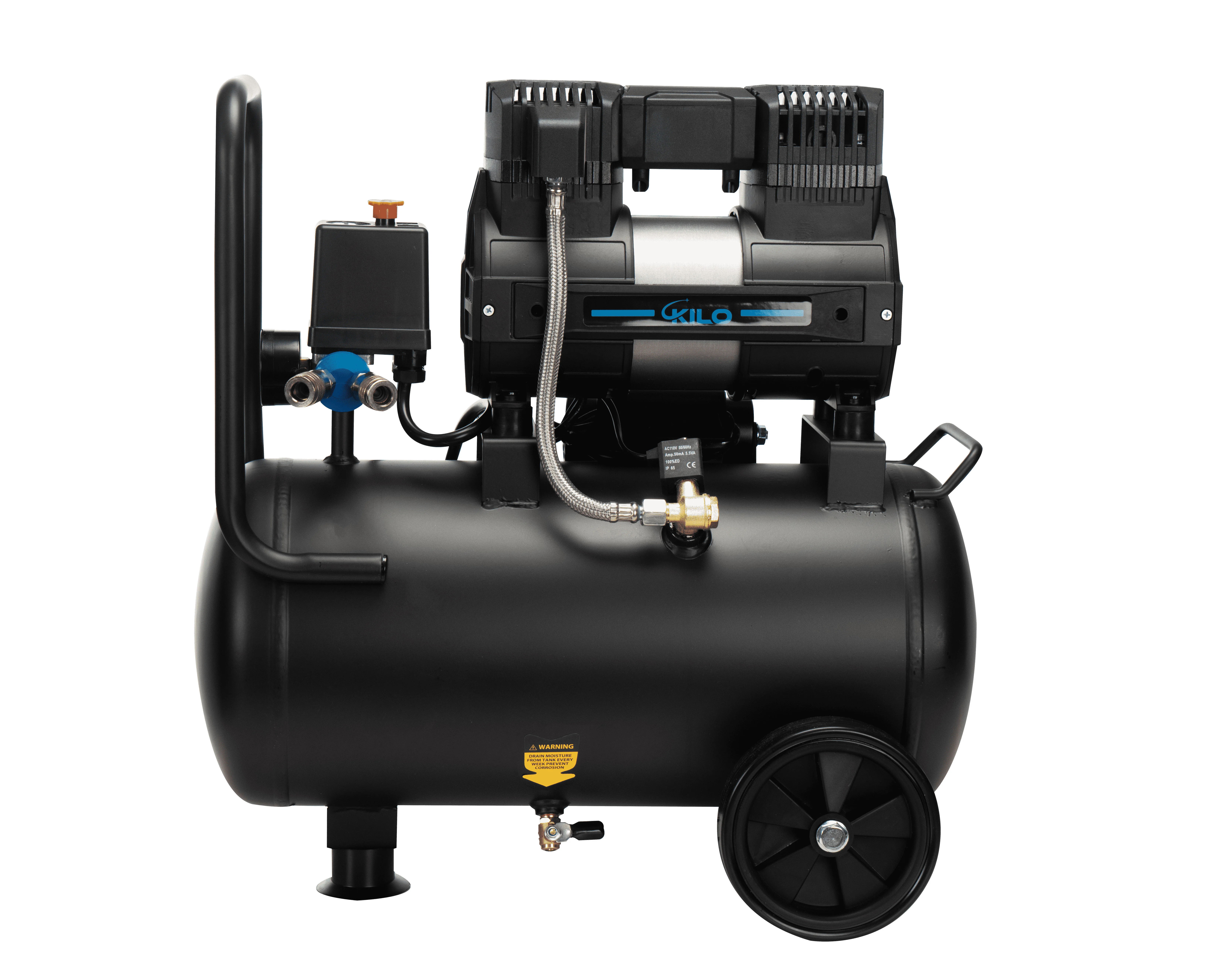 ضاغط هواء خالي من الزيت 6.3 جالون 1.0 حصان Max.116 رطل لكل بوصة مربعة ضغط 60 ديسيبل فائق الهدوء لإصلاح السيارات طلاء رذاذ تضخم الإطارات