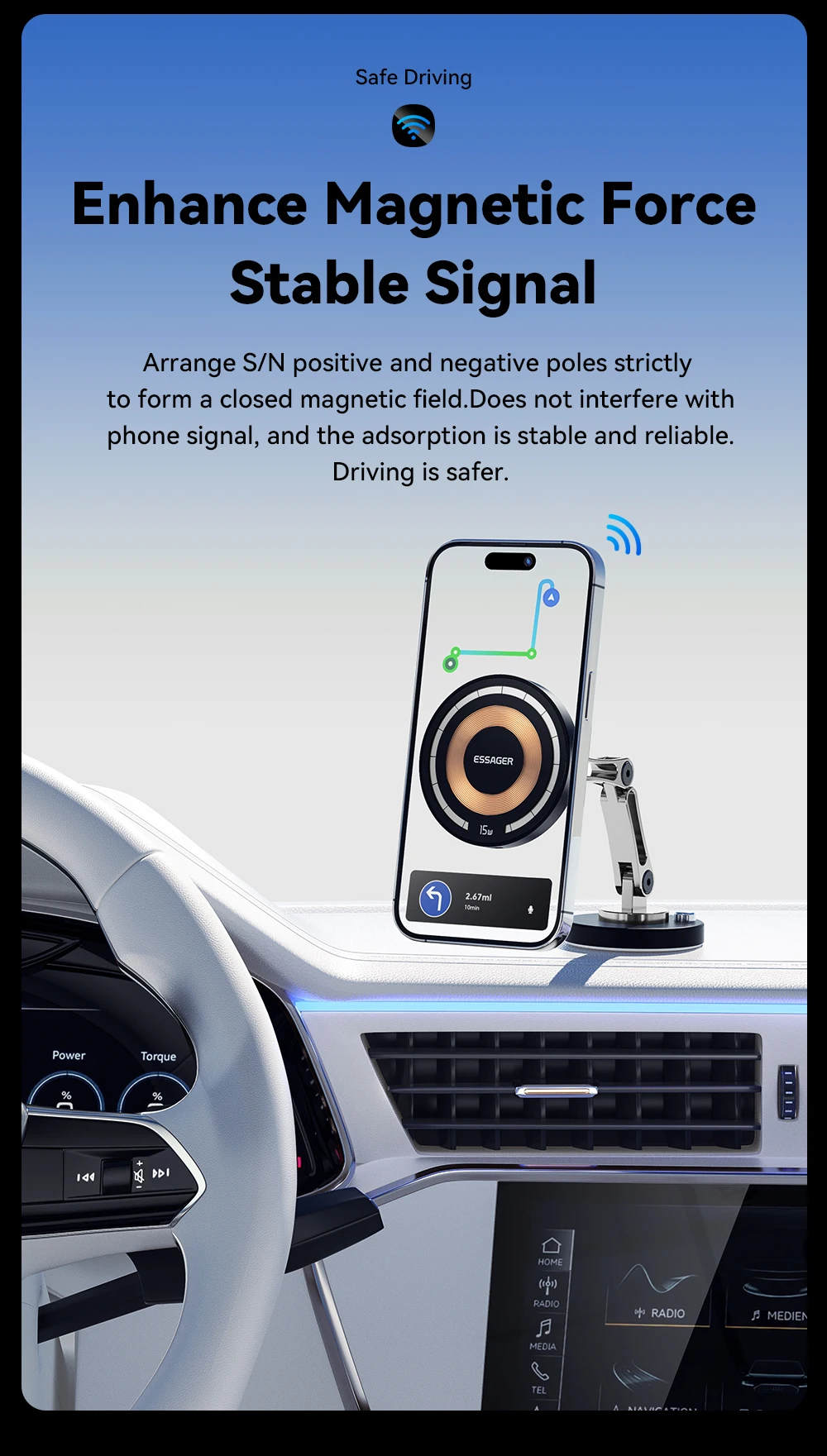 Essager Magnetic Wireless Charger Car Phone Holder 15W Fast Charging Easy Paste Mount Stand For Magsafe iPhone 15 14 13 Pro Max