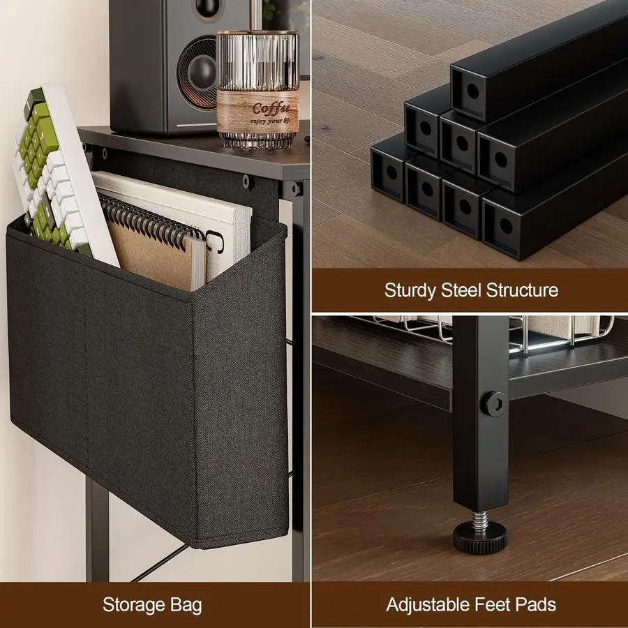 40 Inch L Shaped Computer Desk with Reversible Storage Shelves, Home Office Corner Desk Study Writing Table with Hutch, Study, B