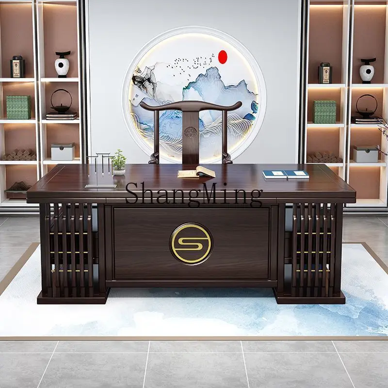 SM Chinese solid wood desk and chair combination boss table home writing desk study room calligraphy tea table