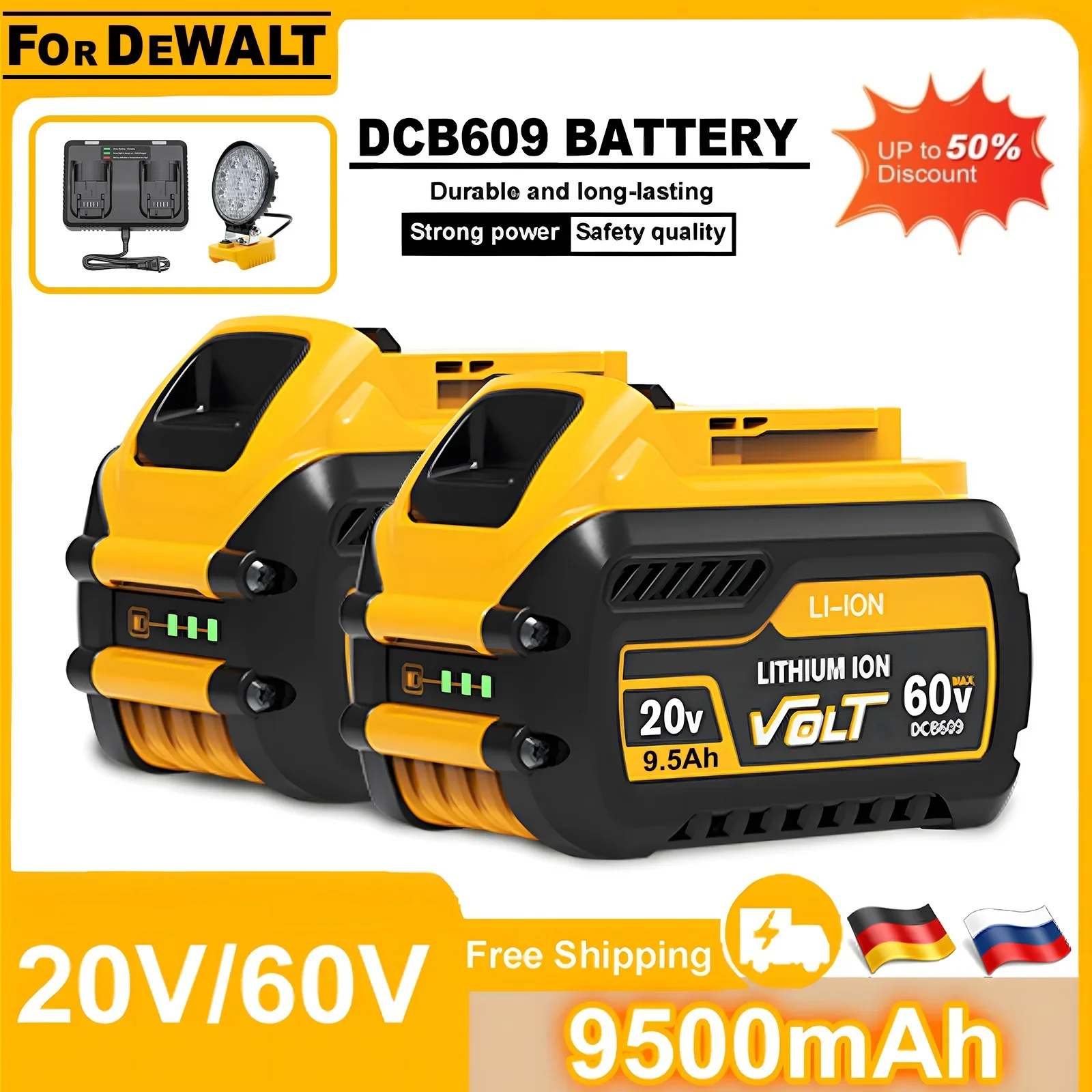 20V/60V For DeWalt DCB609 Battery 9500mAh MAX Replacement Li-ion Battery For DeWalt DCB200 DCB547-XJ DCB201 Power Tool Battery