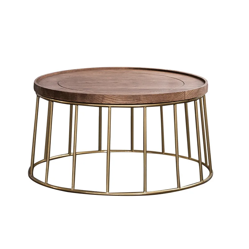 

round coffee table simple modern household living room small apartment sofa small coffee table solid wood wrought iron tea table