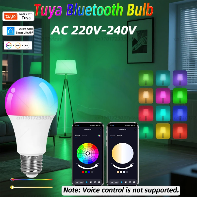 Tuya Bluetooth 220V Smart Bulb - E27 Base, RGB Dimmable, Ideal for Party/Home Lighting