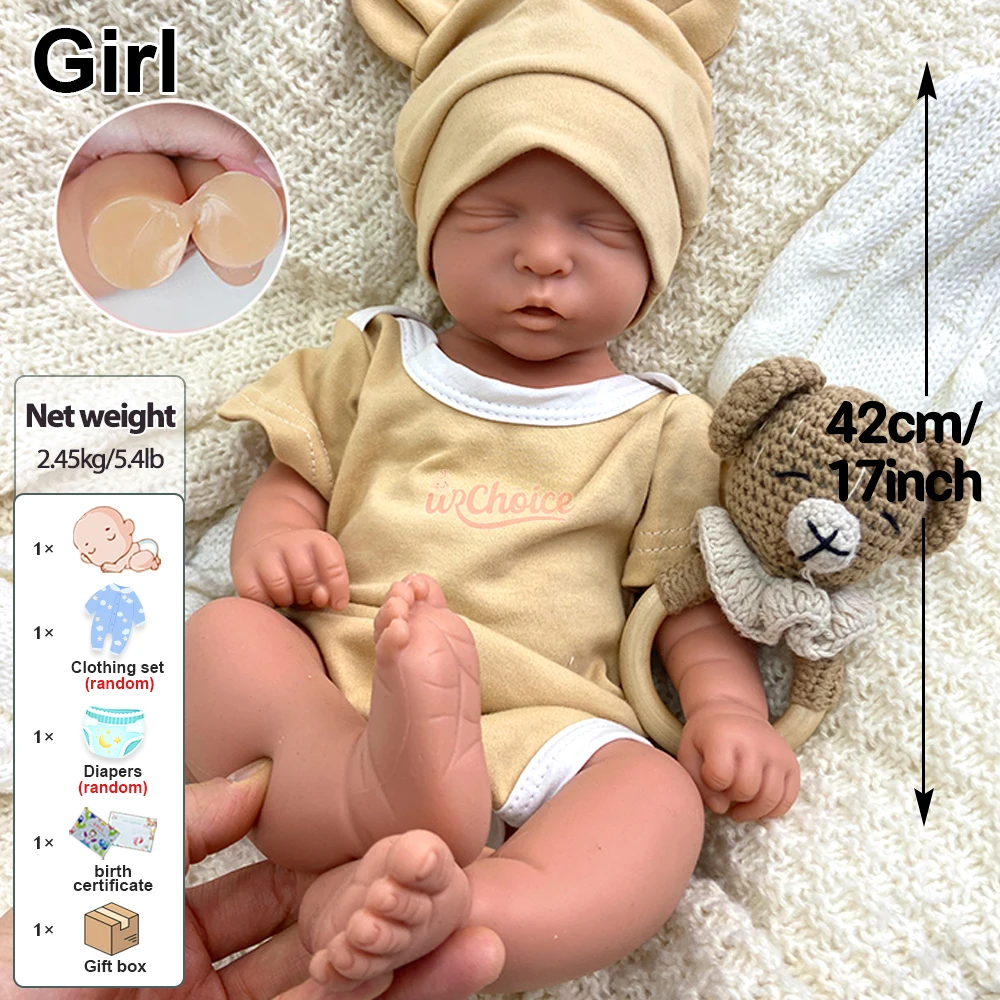 42 cm herboren siliconen babymeisje handgemaakte zachte levensechte waterdichte pasgeboren pop speelgoed voor kinderen aankleden en rollenspel plezier