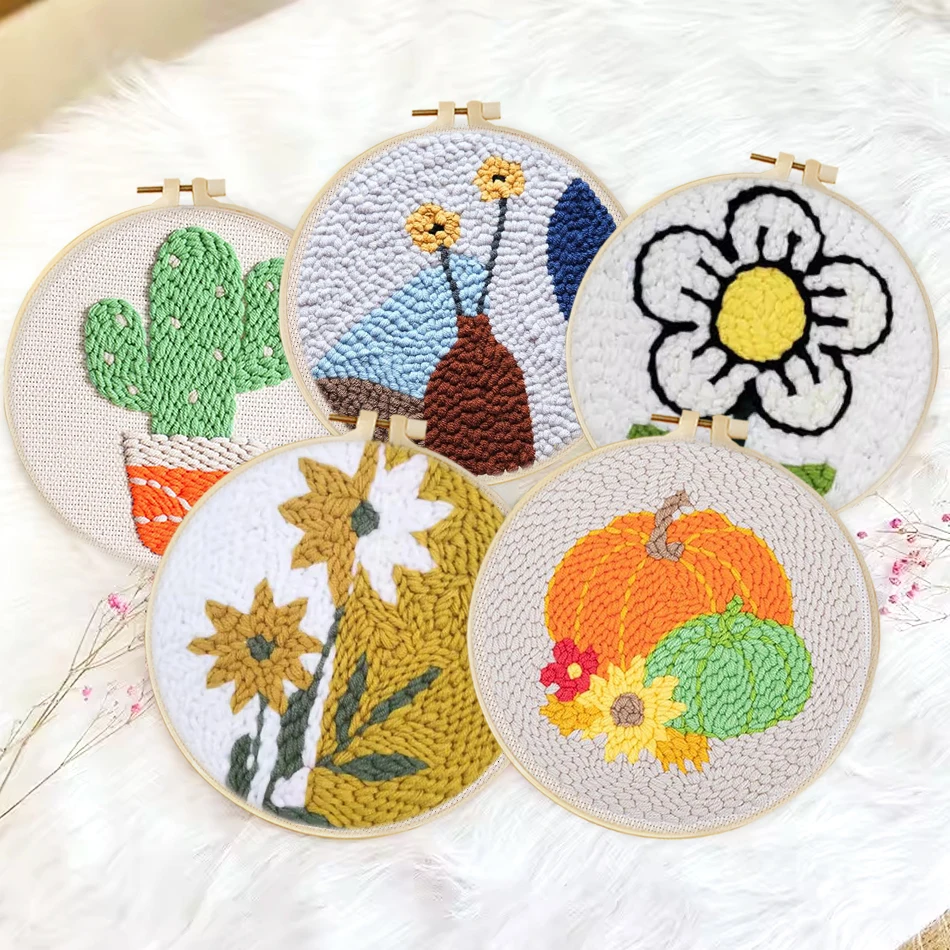 

Punch Needle Embroidery Kits Flower Pattern For Beginner Adult Funny Soft Yarn Embroidery Cross Stitch Needlework Sewing Kit