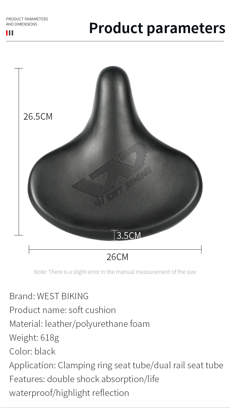 WEST BIKING Fahrradsattel Super Komfortabel Verbreitertes Kissen MTB City Bike Memory-Schaum Stoßdämpfend Sicherheits-Reflektierender Fahrradsitz – Detail 3