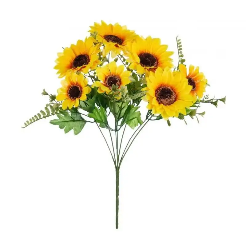 7 Head Artificial Flowers Silk Sunflower Wedding Bridal Bouquet Festival Decoration Home Outdoor Garden wall Festival Diy  gift