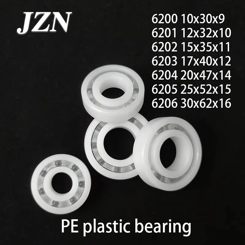 2PCS PE plastic bearings 6200 6201 6202 6203 6204 6205 6206 acid and alkali resistance electrical insulation