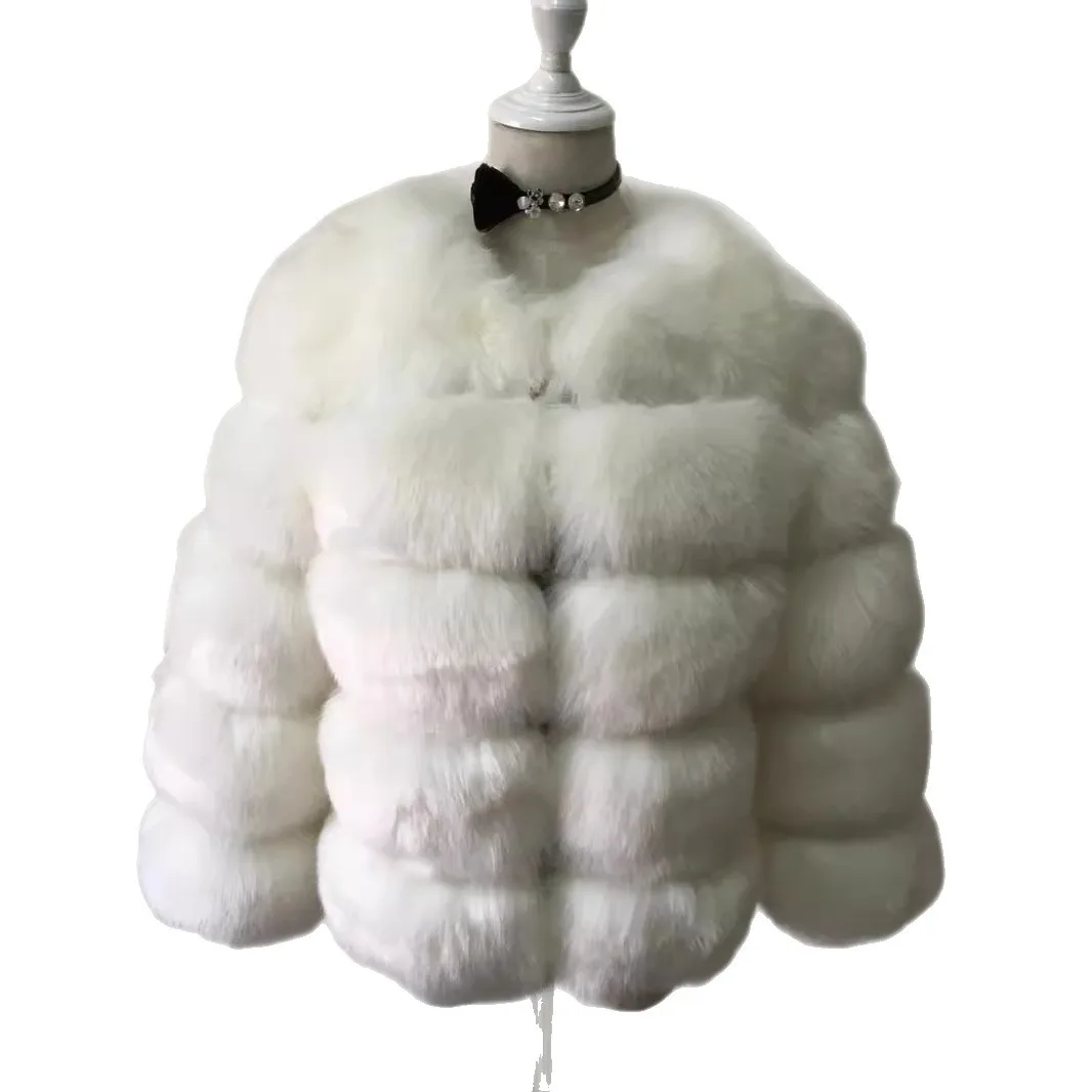 Solid Faux Fur Women Fox Fur Outerwear Jackets Thick Spliced Open Stitch Cardigan Coat 2025 Winter Warm Windbreaker High Street