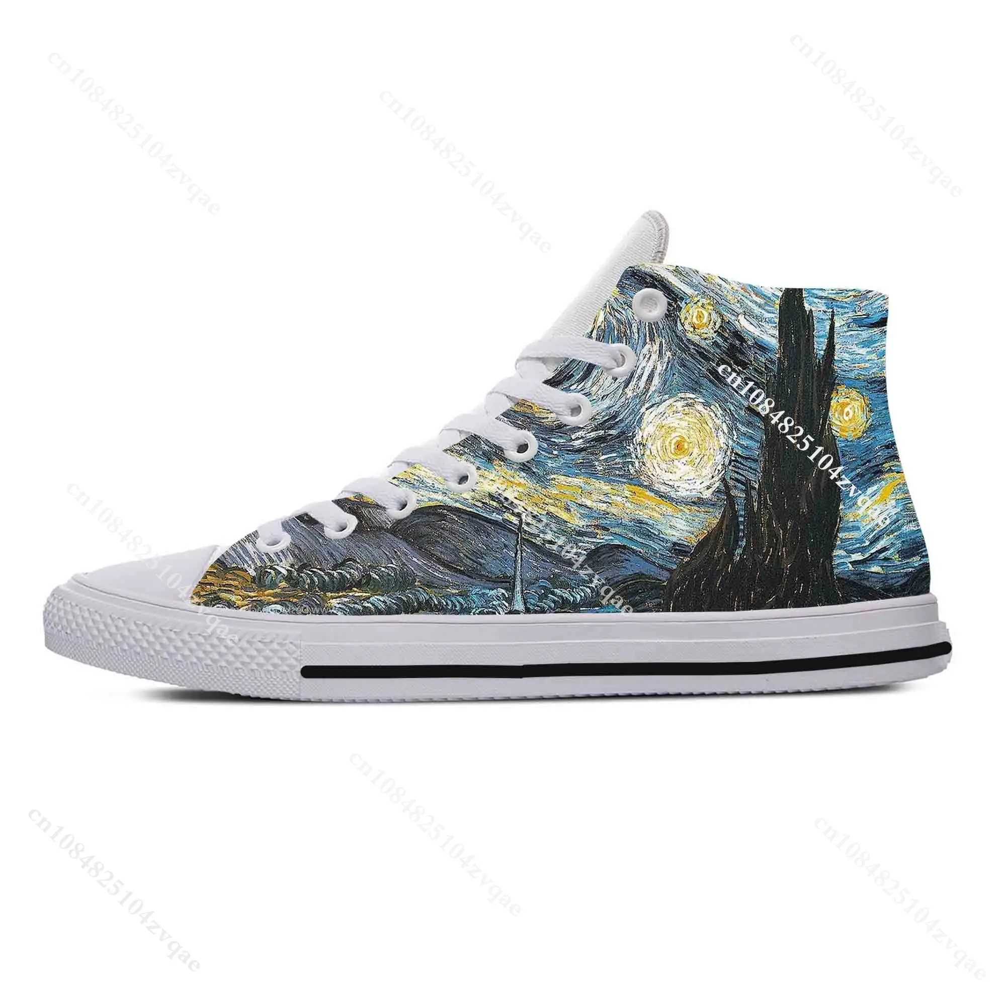 Vincent Van Gogh Starry Night Oil Painting Funny Casual Cloth Shoes High Top Comfortable Breathable 3D Print Men Women Sneakers