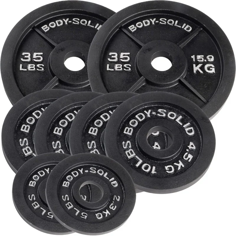 

Body-Solid Cast Iron Weight Plate Set With Bar - Free Weights,Dumbbell Plates,2 Inch Standard Hole For All Barbell Typ