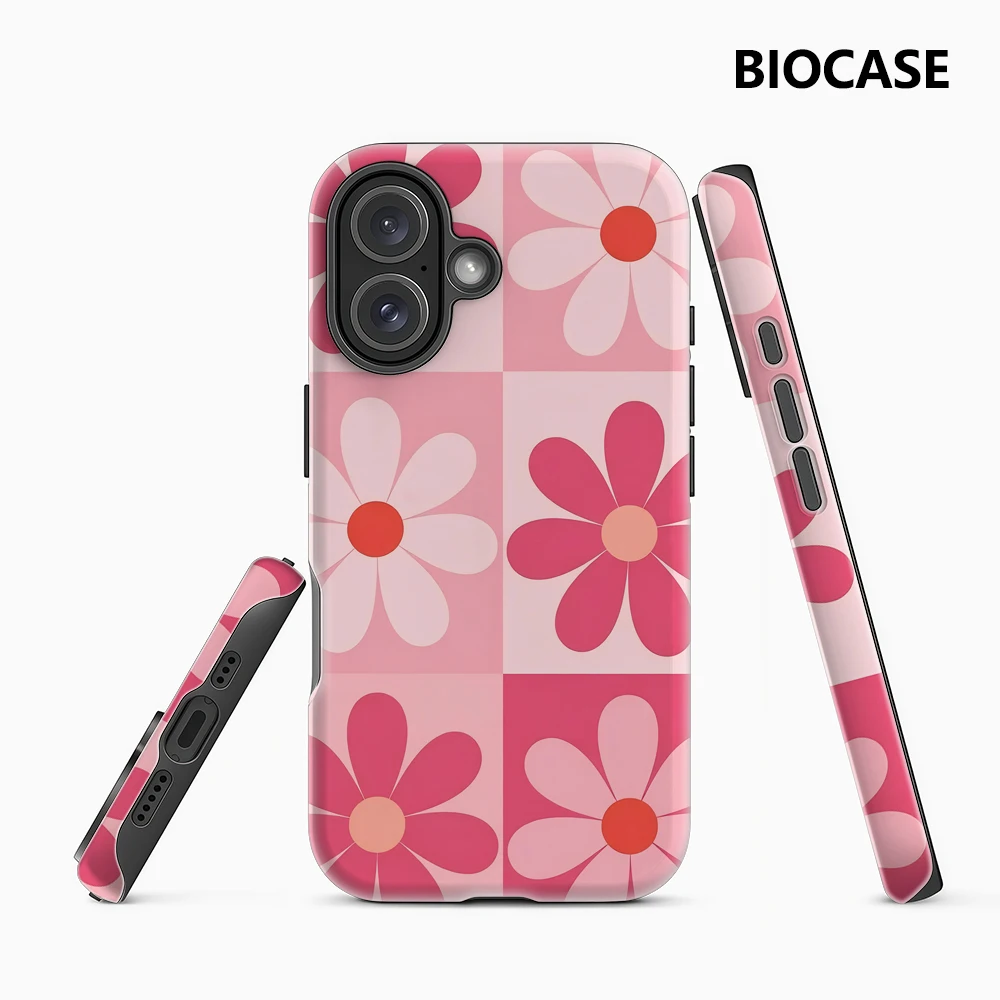 Pink Daisy Grid IPhone 17 Must-Haves Handyhülle für IPhone 17 16 15 14 13 12 120 Pro Max Plus Doppelschichtige Rückseite