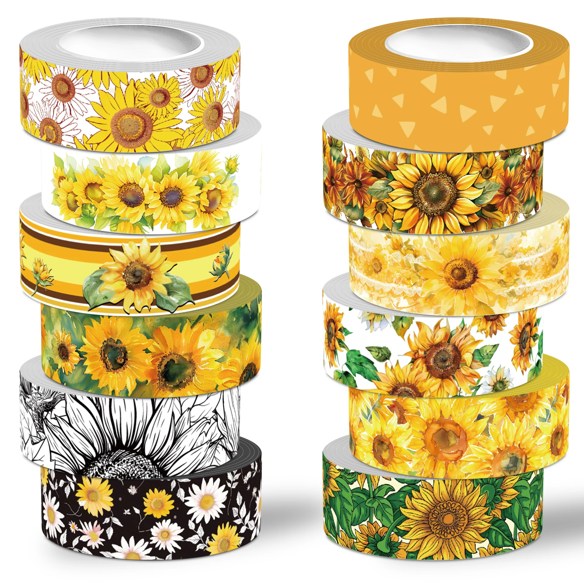 

Sunflower Washi Tape Set, 12 rolls of sunflower decorative tape, Washi tape for note taking supplies, scrapbooking, DIY crafts