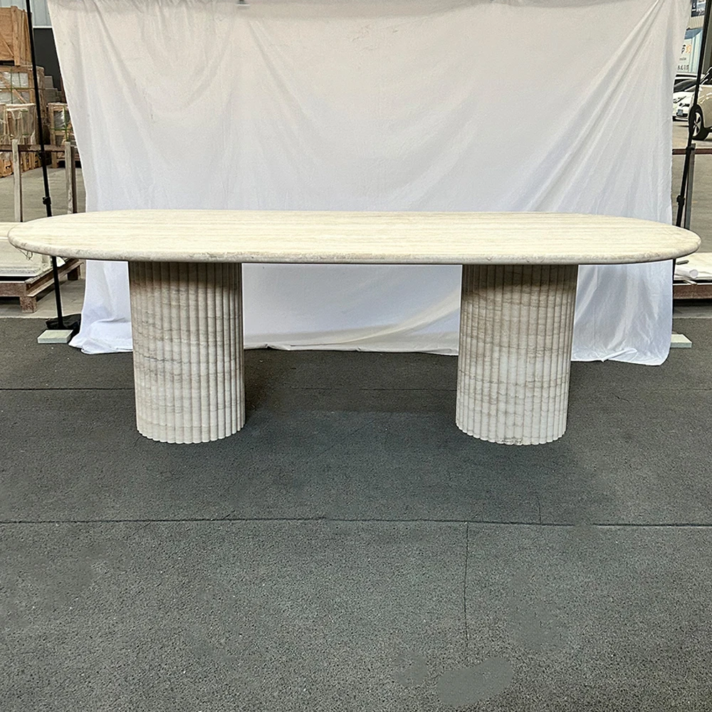 

Customization Natural Stone Oval Kitchen Room Furniture Restaurant Marble Travertine Top Dining Table