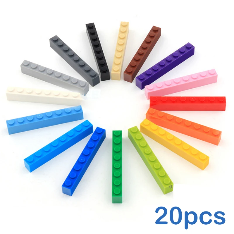 20pcs DIY Building Blocks Thick Figures Bricks 1x8 Dots Educational Creative Size Compatible With 3008 Plastic Toys for Children