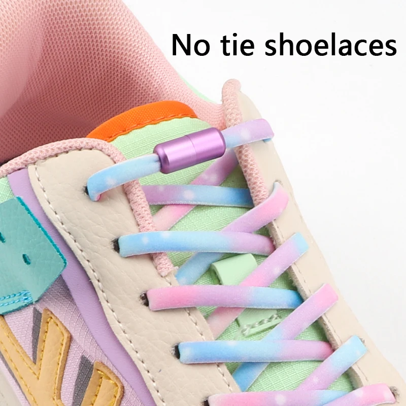 Frosted Capsule Buckle No Tie Shoelace Round Elastic Shoe Laces Sneakers Gradient Colorful Shoelace Without Ties for Kids Adult