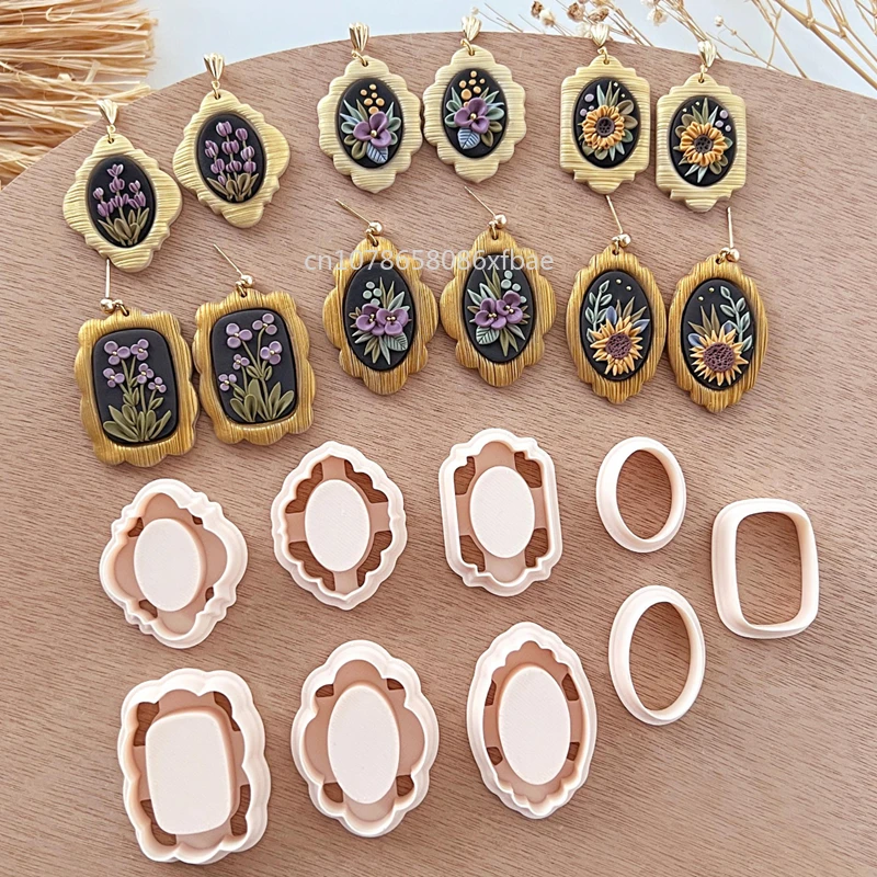 Retro Frame Polymer Clay Cutters Geometry Embossed Ceramic Pottery Clay Molds for DIY Earrings Jewelry Pendant Making Tools