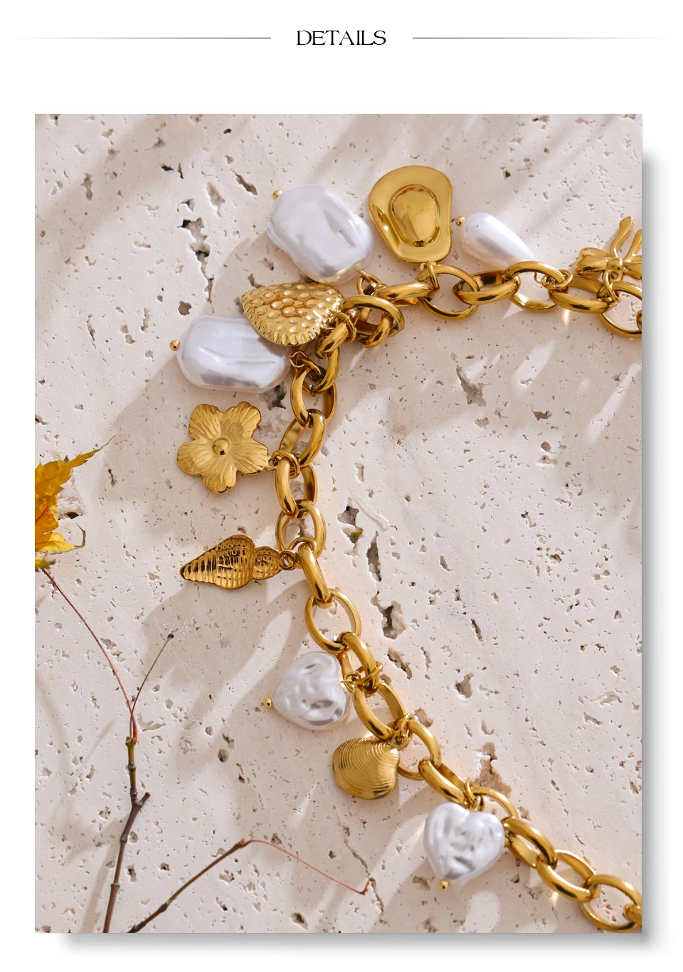 Yhpup Ozean-Stil, simulierte Perlen, Muschel, Schildkröte, Muschel, Herz, Blume, Tropfen-Halskette, 2025, Edelstahl, handgefertigter Schmuck, neu – Detail 11