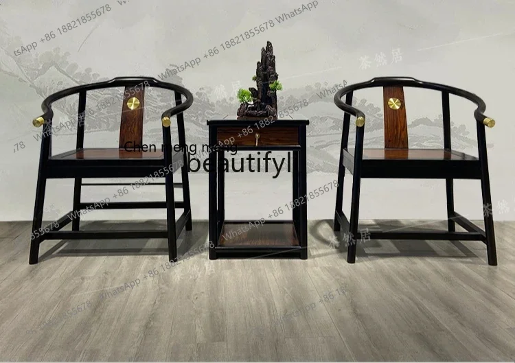 New Chinese-style chair three-piece balcony crown chair hotel homestay solid wood armchair