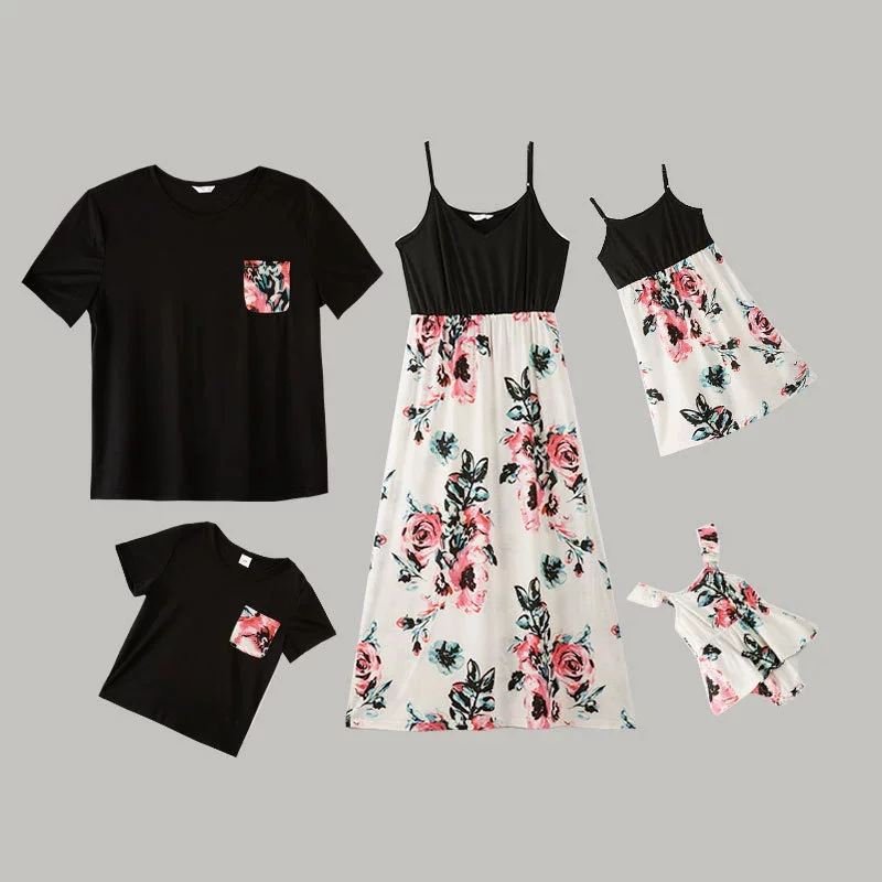 Family Matching Suits Father Son Casual T-Shirt  Mother Daughter Print Dress Boys Summer Holiday Tops New Kids Prints Clothes