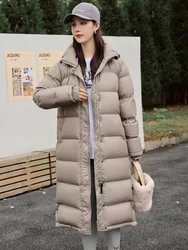 Winter Warm Coat Light Luxury 90 White Goose Down Down Jacket Hooded Long Section Parka Elegant Leisure Slim Fluffy Women's Coat