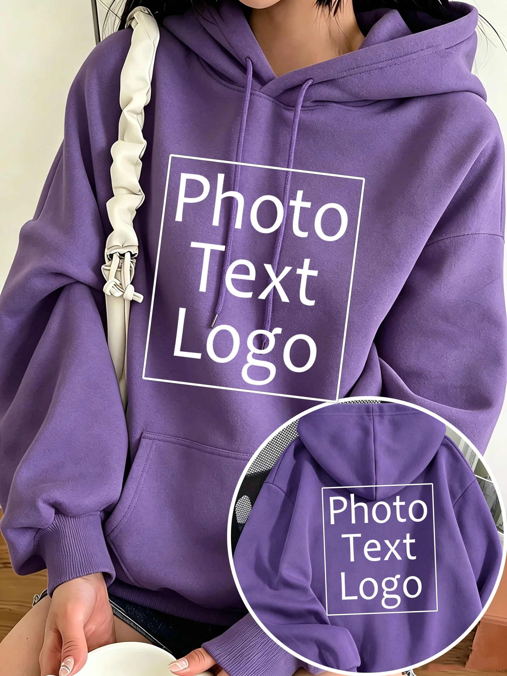 Autumn Fleece Hoodie Womens Custom Personalized Print Text Pullovers Street Y2K All-Match Clothes Casual Loose Pocket Sportswear