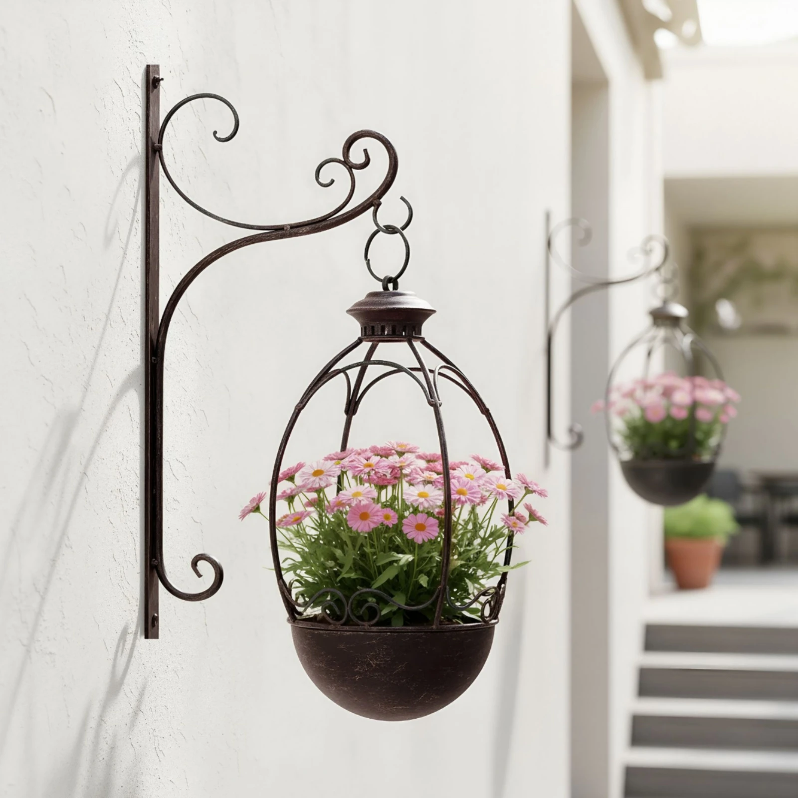 Wall Hanging Planter Scrollwork Lantern Planter Plant Hanger Hook with Bracket Decorative Hanging Basket Wall Hook Heavy Duty view 5