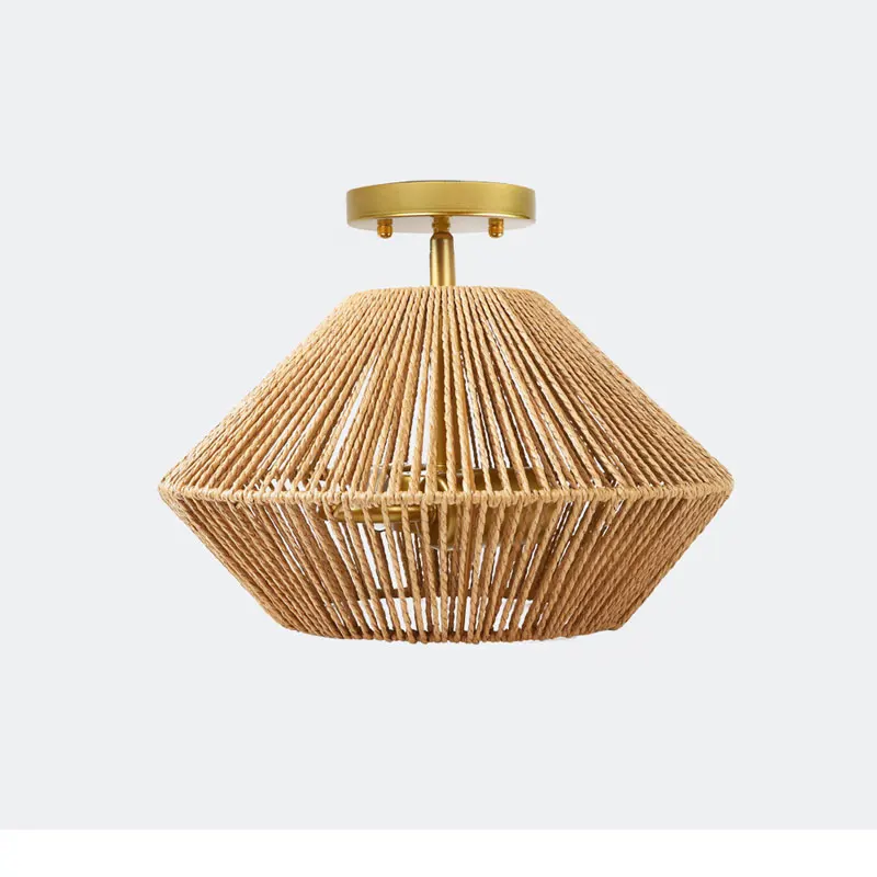 Handmade Rattan Woven American Style Rural Retro Lighting Ceiling Lights Bedroom Corridor Living Room Balcony Ceiling Lamp