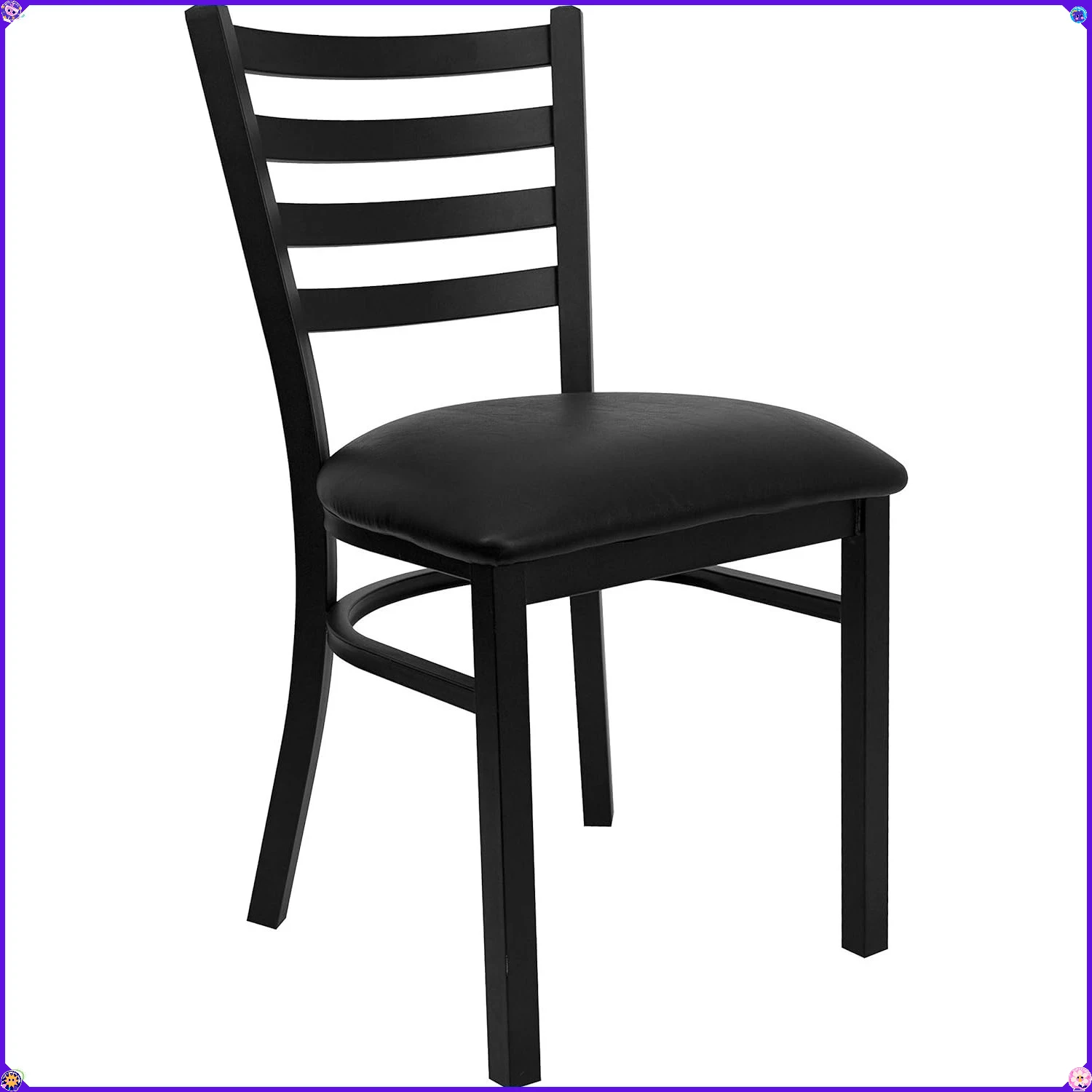 Series Black Ladder Back Metal Restaurant Chair - Black Vinyl Seat
