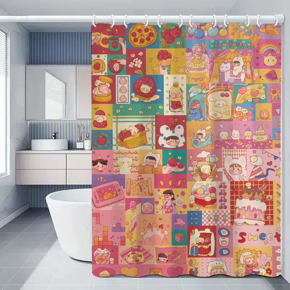 Retro Childhood Party Shower Curtain for Bathroom Accessories Set Folding Partition Curtains Bath Bedrooms Houses Rooms Quarto