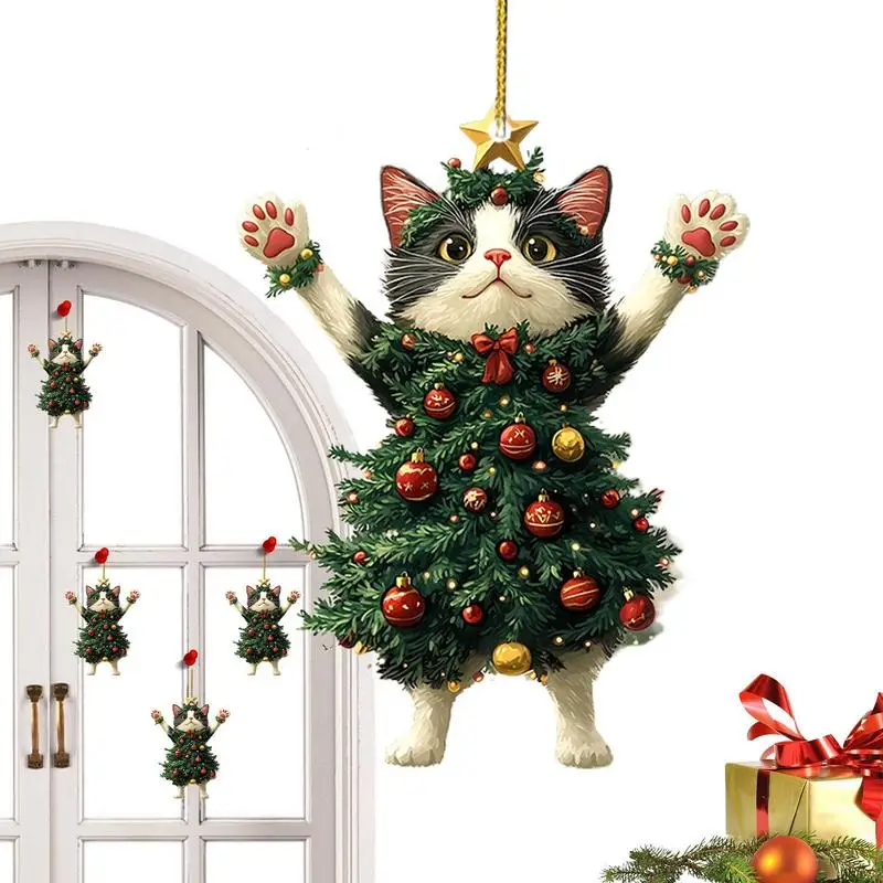 Cat Christmas Ornament cute Kitten wearing Christmas tree bag car rearview mirror backpack pendant Creative festival hangings