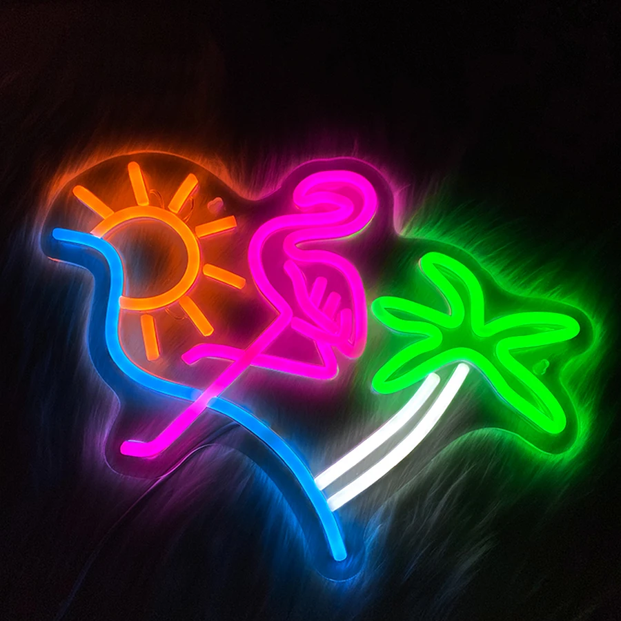 Flamingo and Palm Tree Neon Sign Led Light Up Signs for Wall Decor Pink Flamingo Neon for Party Home Holiday Bar Bedroom Club view 6