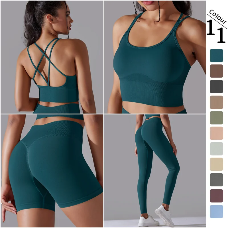 

Top Gym Set Leggings Women Sportwear 2/3 Pieces Sports Push Up Short Bar Suit Fitness Yoga Clothing Seamless Workout Tracksuit