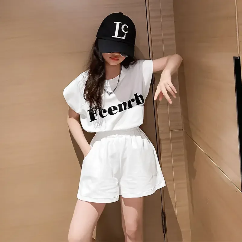 Girls Summer Fashion Korean Style 2024 New Short Sleeve T-shirt+Pants 2PCS Sets Teenage Kids Leisure Streetwear Children Clothes