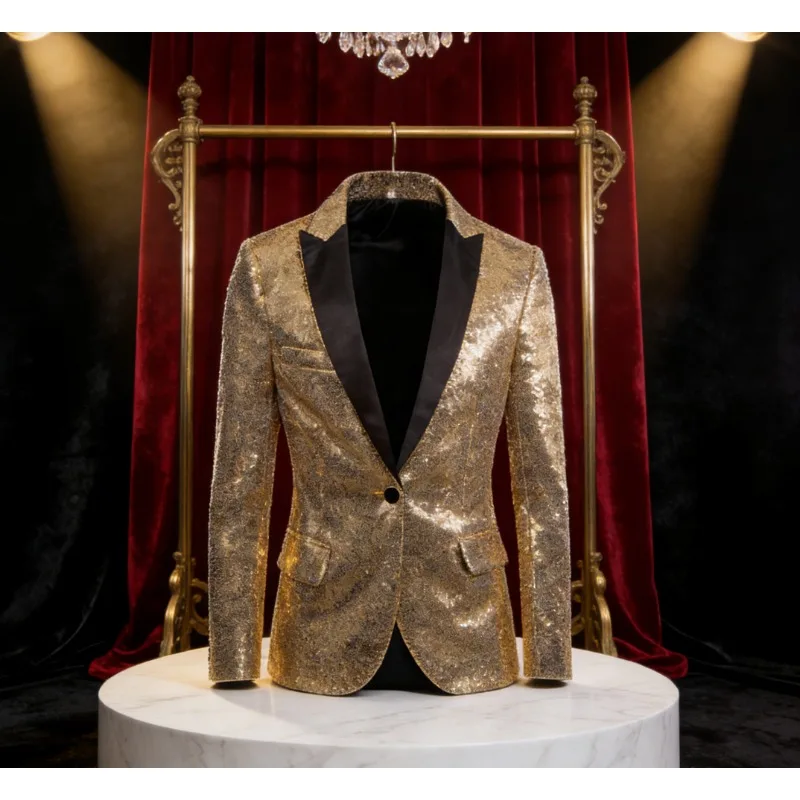 European American Style Gold Men's Suit - Host & MC Special Performance Dress Nightclub Studio Korean Style Blazer