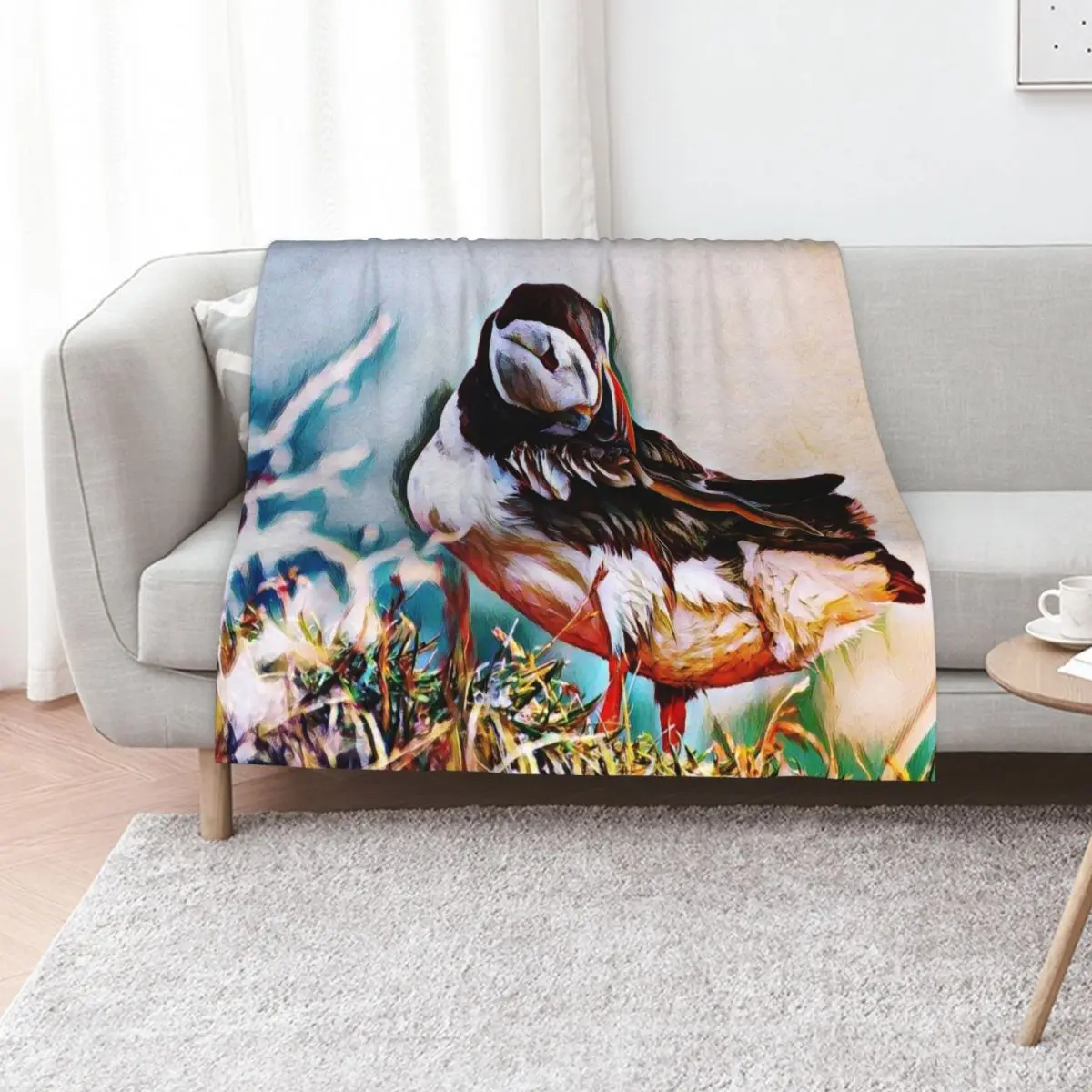 Puffin Bird Abstract Painting Art Design Throw Blanket Summer Beddings warm for winter Soft Beds Plush Blankets